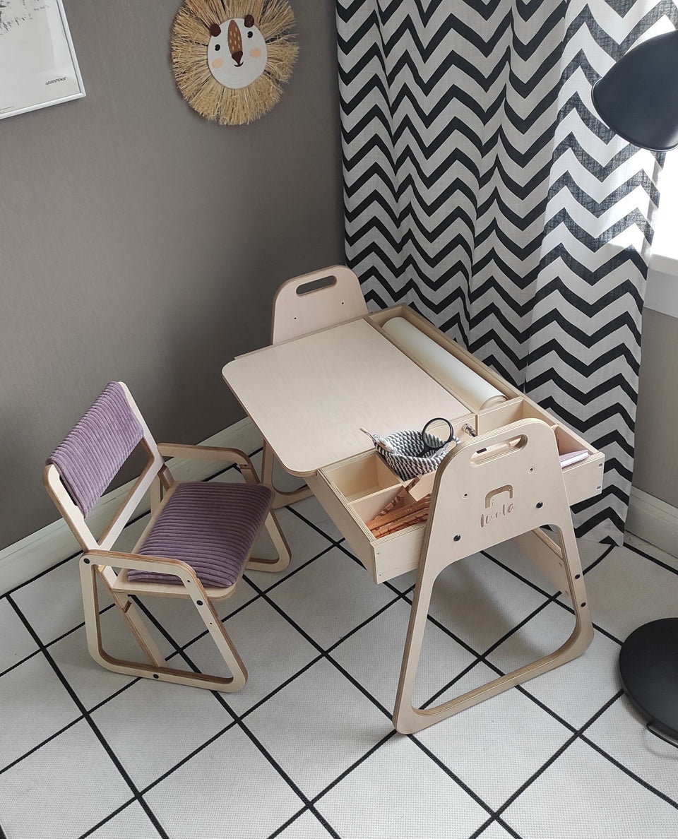 Adjustable Children Montessori Table and Chair Set Julle - Cannon Pink