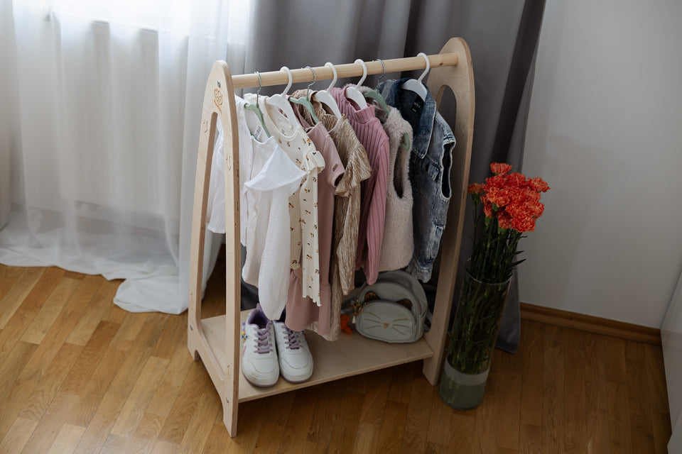 Arched Clothing Rack For Children - Small Natural Wood