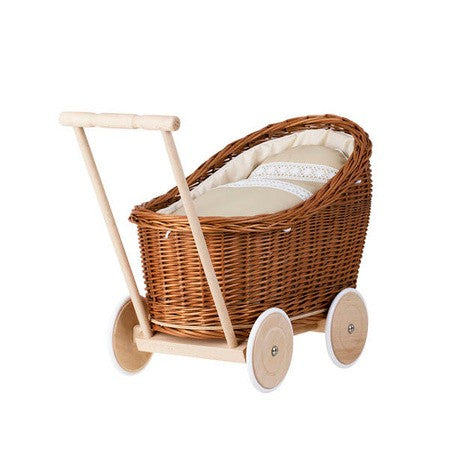 Natural Wicker Doll Pram Luna – Beige Bedding
