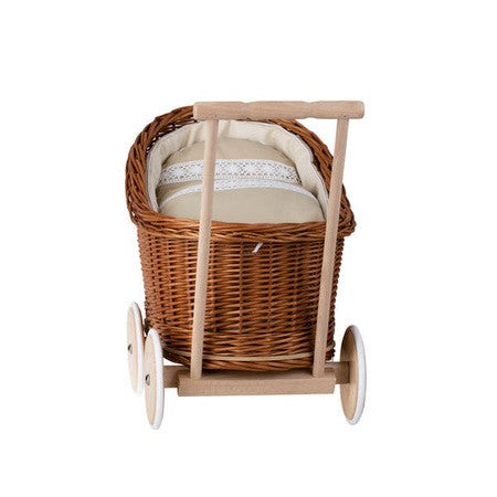 Natural Wicker Doll Pram Luna – Beige Bedding