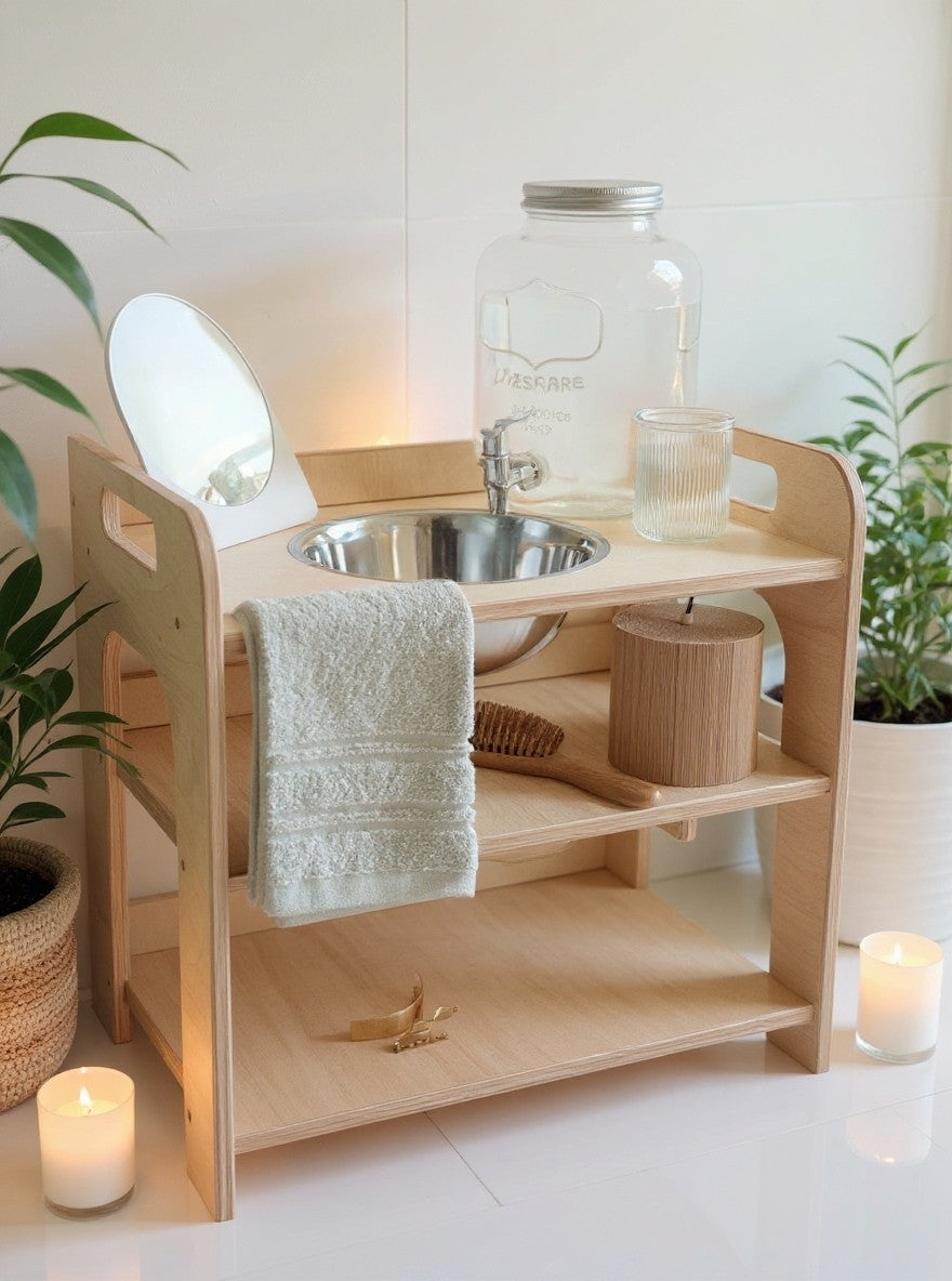 Small Single Montessori Wash Station with Lid