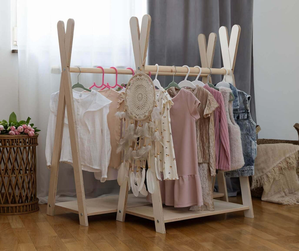 Tipi Clothing Rack For Children - Large Natural Wood